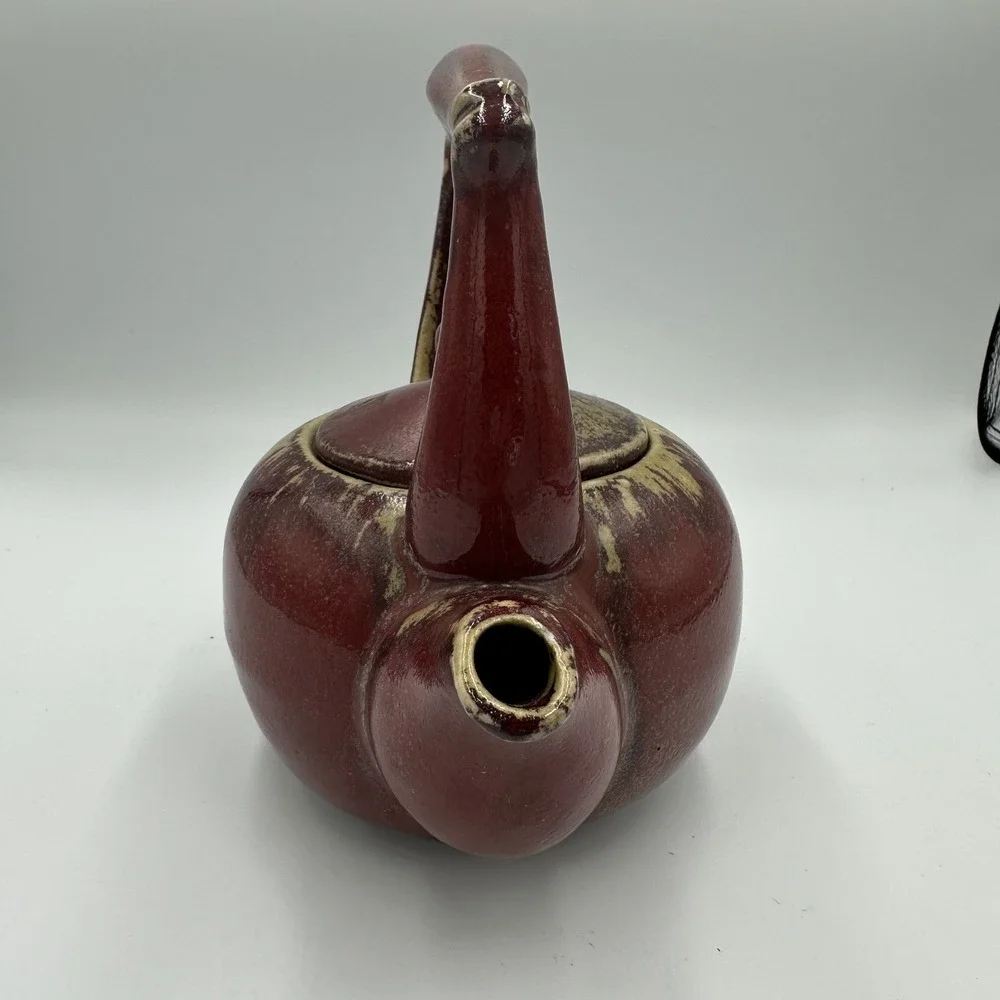 Designpac Ceramic Teapot Red Glaze Rustic Vtg Unique Collectible Signed A24A42‎